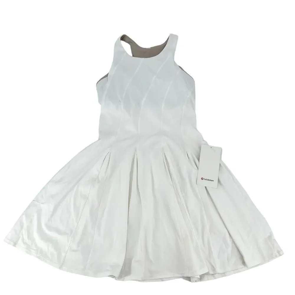 LULULEMON Court Crush Tennis Dress White Nulux Quick Dry Lined Pockets 8 - Picture 5 of 8